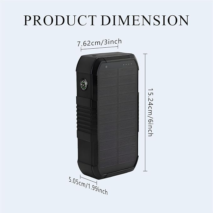 Solar Power Bank 66800mAh Built in Hand Crank and 4 Cables 22.5W Fast Charge, Camping Essentials with SOS/Strobe/Strong Flashlights, Compass Portable Charger (Black)