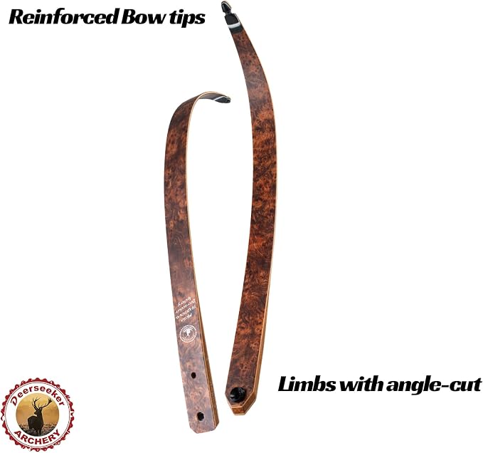 Deerseeker Archery Mesa Takedown Recurve Limbs with Woodgrain Veneer Laminated with Bamboo Core and Fiberglass for Recurve Bow Shooting Hunting