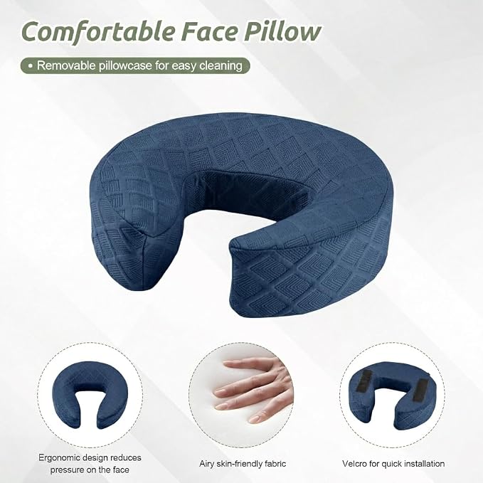 Massage Headrest for Bed, Adjustable Massage Face Cradle at Home, Portable Massage Table Kit for Sleeping Mattress, Face Down Pillow After Eye Surgery (Blue, with Armrest Shelf & Breast Pillow)