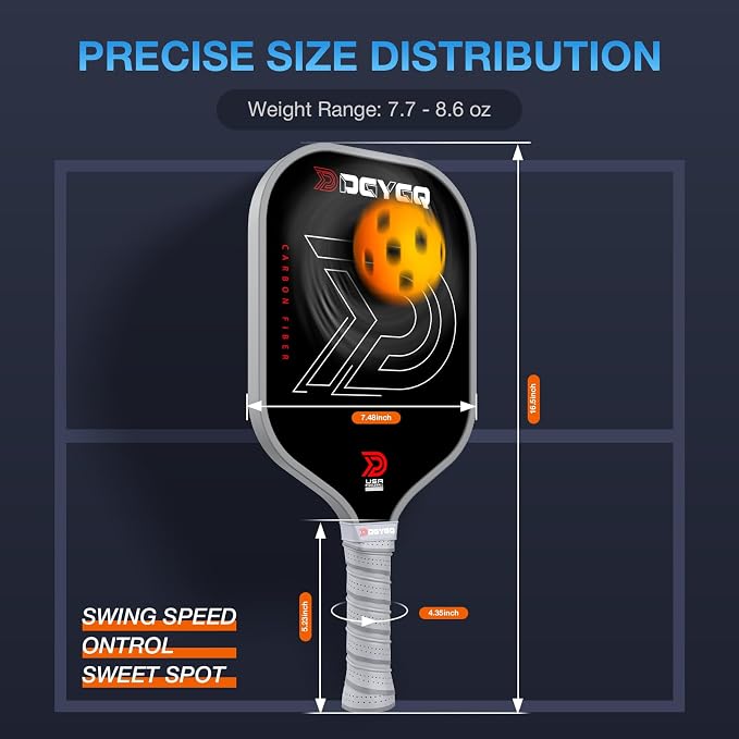 DGYGQ Pickleball Paddles with Polypropylene Honeycomb Core, T700SC Power Carbon Fiber Pickleball Paddle, Increased Power for Ultimate Spin & Consistency