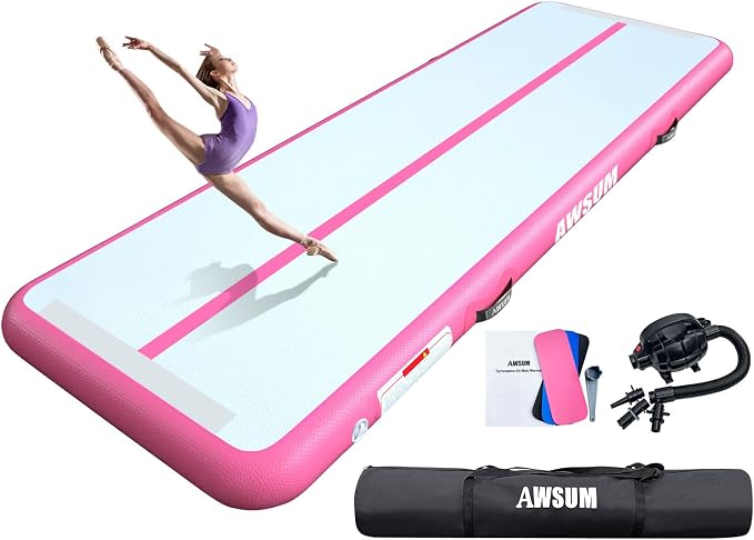 AWSUM Inflatable Gymnastics Mat 10ft/13ft/16ft/20ft/23ft Training mat 4/8 inches Thick tumbling mat with Electric Pump for Home/Gym/Outdoor
