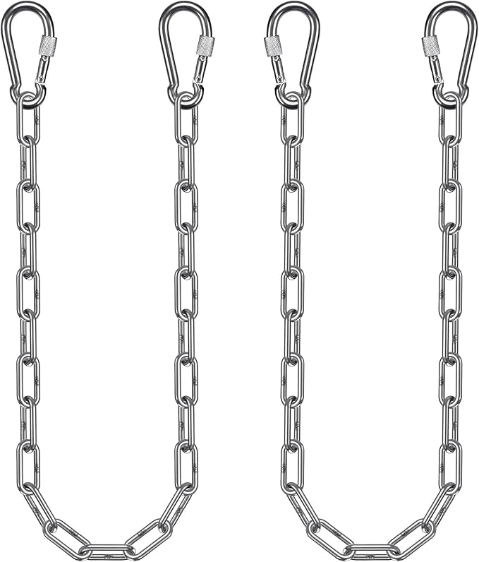 2Pcs 40" (3.3 ft) 304 Stainless Steel Hanging Chains with 4 Carabiners 1000 LB Capacity Swing Chain Extension Hammock Chains with Hooks Hardware Chain for Hanging Chair, Porch Swing, Egg Chair