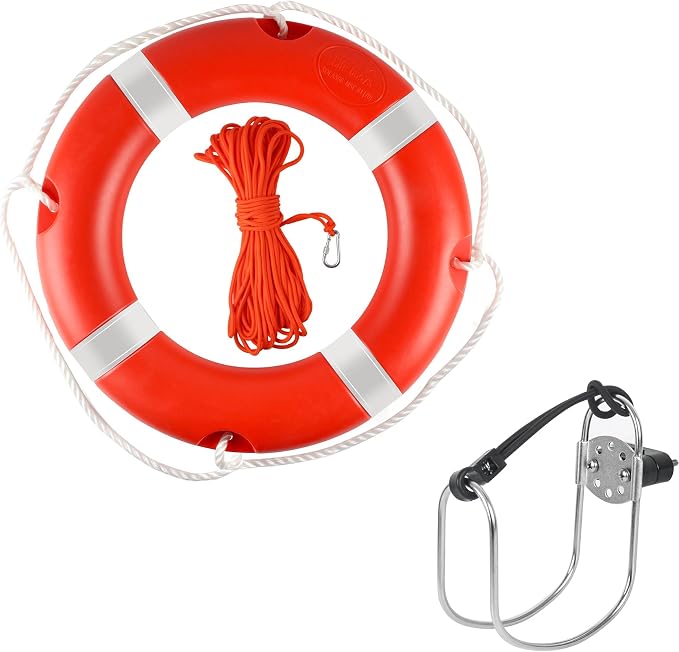 Life Ring 23"/28" Boat Safety Throw Rings with Water Floating Lifesaving Rope Life Preserver Ring Buoy with Reflective Tape & Grab Lines for Rescue Lifesaving - Orange