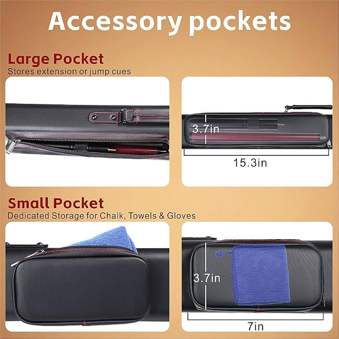 Pool Cue Case 2x3/3x5/4x4 Options Hard Case Pool Stick Case with Shoulder Straps & Handle for Pool Cue & Accessories