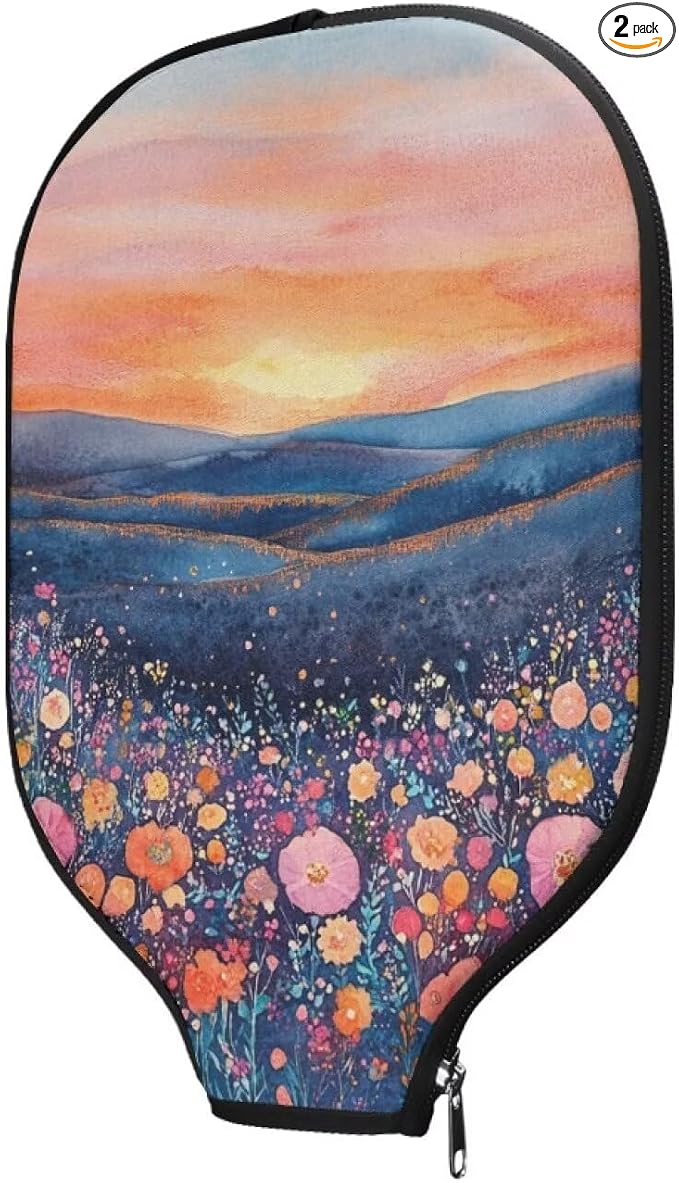 Pickleball Paddle Cover Floral 2 Pieces Pickle Ball Case Portable Pickleball Racket Carry Sleeve with Zipper Universal Paddle Storage Bag Pickleball Paddle Covers Fits Most Paddles