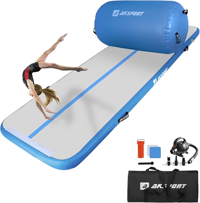 AKSPORT Air Roller Gymnastics Air Barrel for Backbends and Back Handsprings Exercise Training with Electric Air Pump for Home Use/Yoga/Cheerleading/Tumbling/Back Walkovers