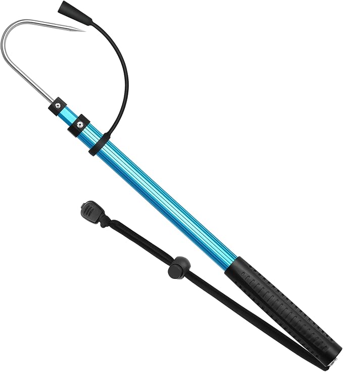 SANLIKE Telescopic Fishing Gaff Aluminum Pole with Nonslip Rubber Handle Stainless Steel M8 Screw Hook