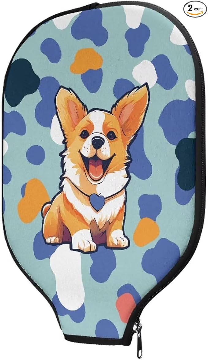 Blue Camo Corgi Pattern Print Pickleball Paddle Covers Only Paddles Holder Sleeve Fits Most Rackets