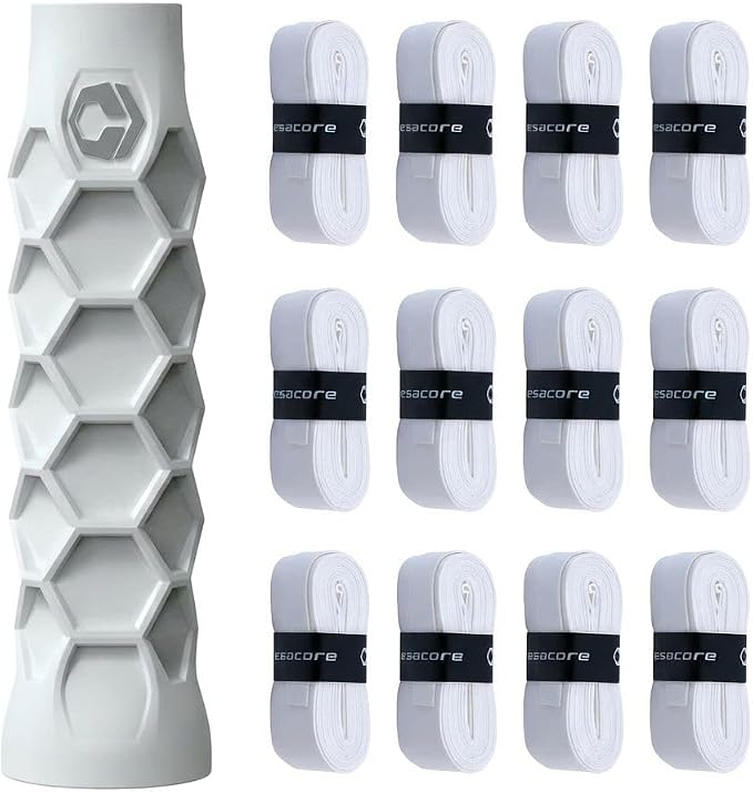 Hesacore Pickleball Bundle – Standard Grip White Size S (5.25”) + Hesatac Overgrip White Tape 12-Pack – Anti-Sweat Control, Enhanced Stability, Reduced Vibration
