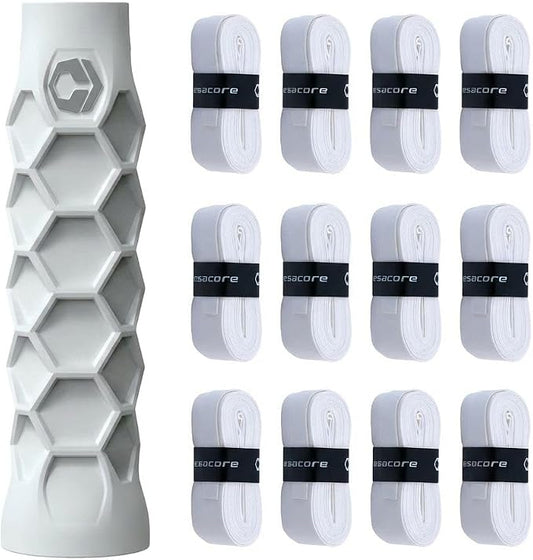 Hesacore Pickleball Bundle – Standard Grip White Size S (5.25”) + Hesatac Overgrip White Tape 12-Pack – Anti-Sweat Control, Enhanced Stability, Reduced Vibration