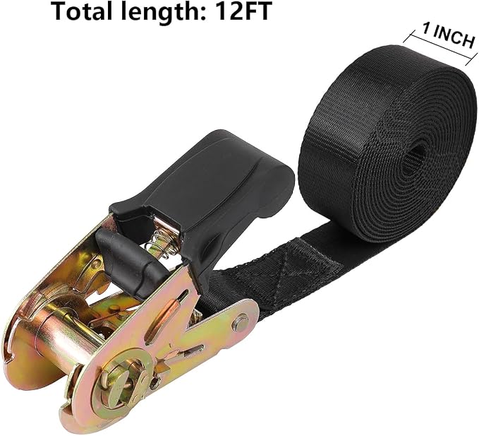 Endless Ratchet Tie Down Straps Heavy Duty Cargo Tie Downs, Sturdy Nylon Black Strap Down Ratcheting Securing Straps, Track Spring Fittings, Tie-Down Motorcycles, Trailer Loads, Kayak