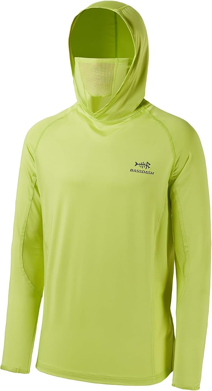 BASSDASH UPF 50+ Men’s Long Sleeve Fishing Shirt with Mask UV Neck Gaiter Hoodie