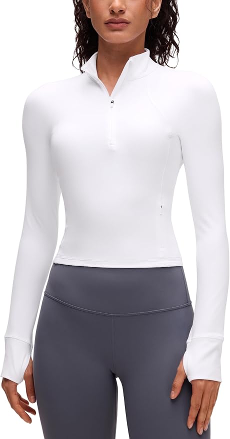CRZ YOGA Butterluxe Half Zip Long Sleeve Shirts for Women - Workout Athletic Yoga Tops Crop Collared Quarter Zipper T-Shirt
