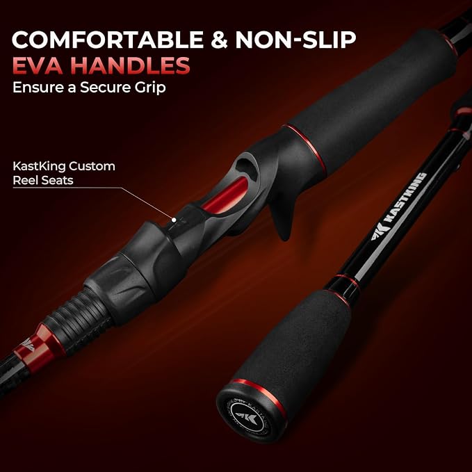 KastKing Brutus Spinning Rods & Casting Fishing Rods, IM6 Graphite Blanks, 2-Piece Rods with Extra Tip Section, PTS Power Transition System, No-Slip Grip, Hook Keeper