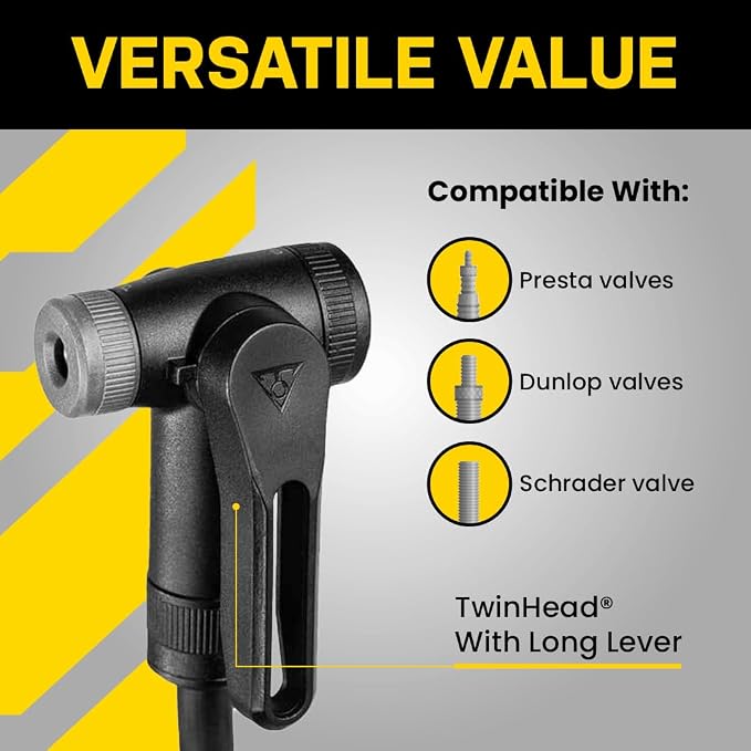 Topeak JoeBlow Sport III High-Pressure Bike Floor Pump – 160 PSI, Durable Steel Barrel, 3” Analog Gauge, TwinHead DX5 Pump Head, Long Hose, Ergonomic Handle, Fits Presta, Schrader, & Dunlop Valves | floor-bike-pumps