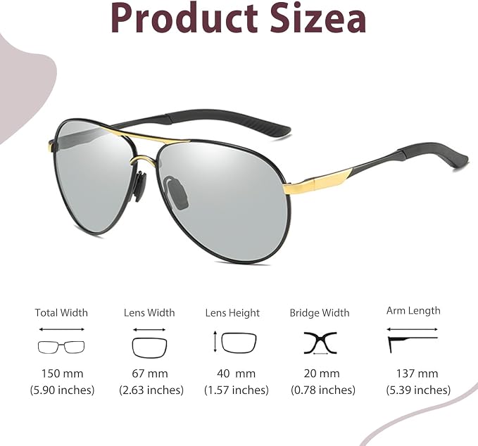 Polarized Photochromic Sports Sunglasses for Men UV-Protection Day & Night Driving Glasses - Al-Mg Metal Ultralight