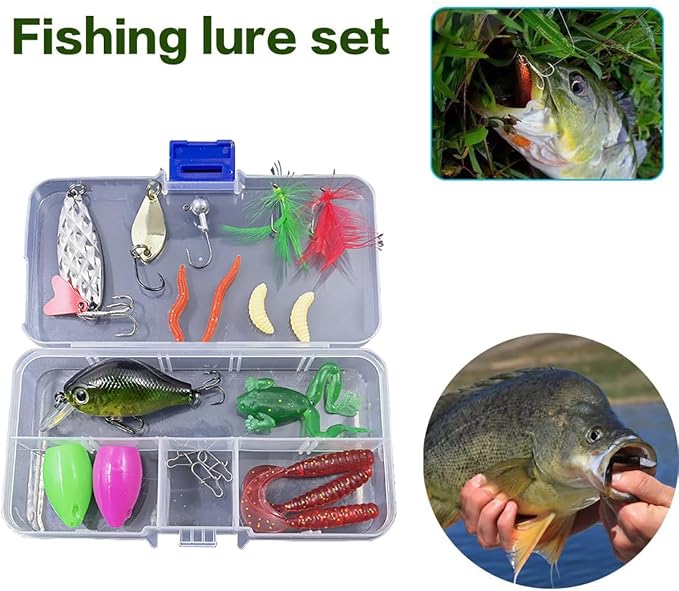Fishing Lures Freshwater Bait Tackle kit.Tackle Box Including crankbaits topwater Lures,Jigs,Spoons and More Fishing Gear Set.Suitable for Bass Trout Salmon.