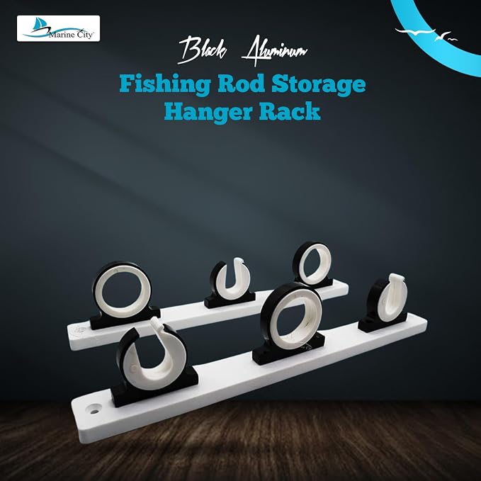 MARINE CITY 3-Rod Reel Fishing Rod Storage Hanger Rack with White Poly Board – Aluminum Black Powder Coating, Ideal for Marines, Boats, Vans, and Cars (Pack of 1)