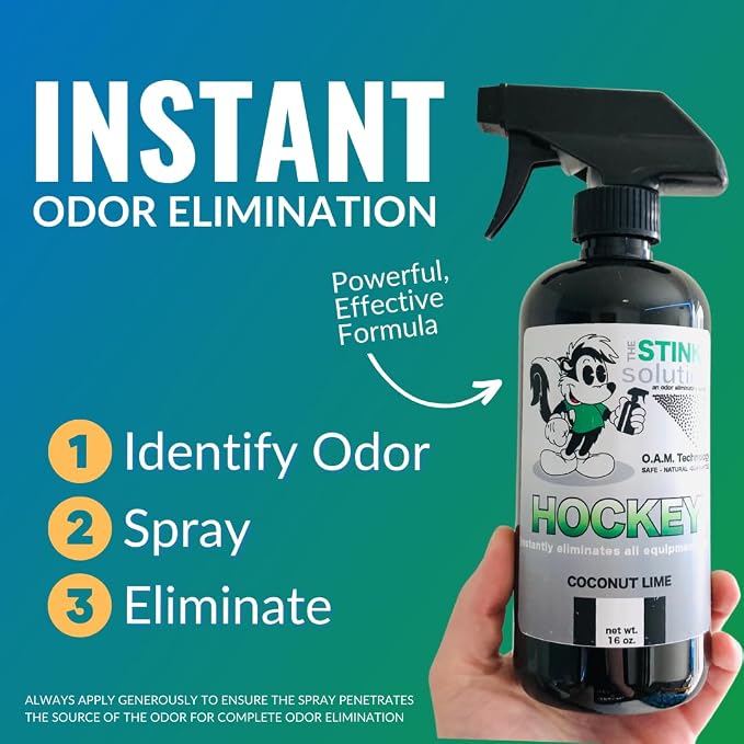 Stink Solution Hockey Odor Eliminator For Strong Odor: Quickly Banish Sweat & Body Odor From Hockey Gear, Skates, Hockey Bags, Gloves, & More! Safe Hockey Deodorizer - 1 16 oz Bottle Coconut Lime