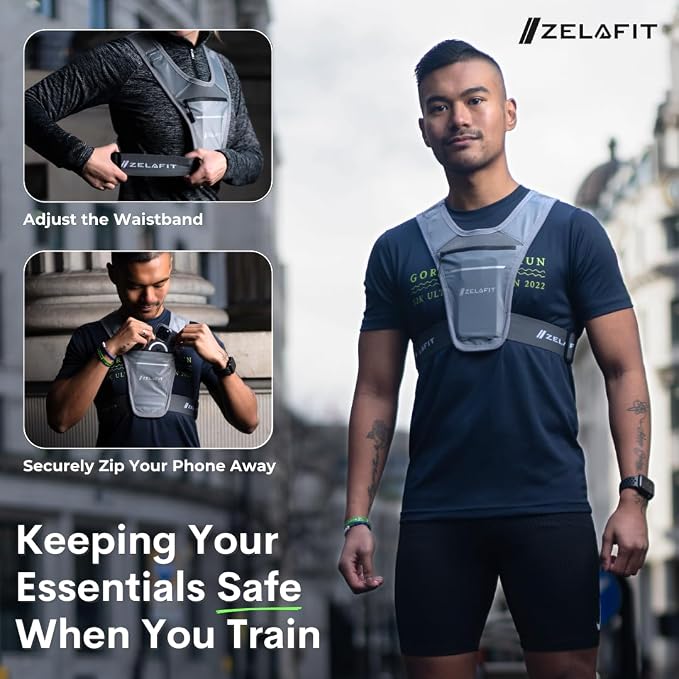 ZelaFit™ Running Vest for Women & Men Running Phone Holder – Perfect for Running Gear, Running Accessories, Running Essentials - Lightweight Chest Rig Phone Holder for Running (Silver)