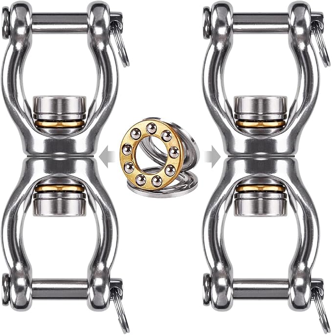 Dolibest SUS304 Silent Bearing Swing Swivel, Tire Swing Swivel with 2 Removeable Buckle for Web Tree Swing, Aerial Dance, Swing Yoga Swing Sets, 770LB Capacity-2 Pack, Large