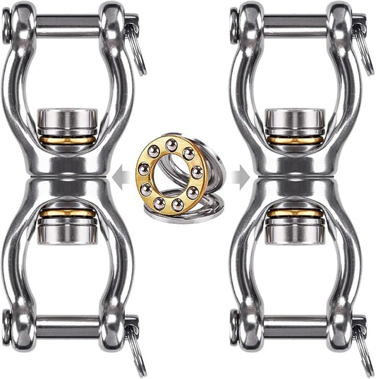 Dolibest SUS304 Silent Bearing Swing Swivel, Tire Swing Swivel with 2 Removeable Buckle for Web Tree Swing, Aerial Dance, Swing Yoga Swing Sets, 770LB Capacity-2 Pack, Large