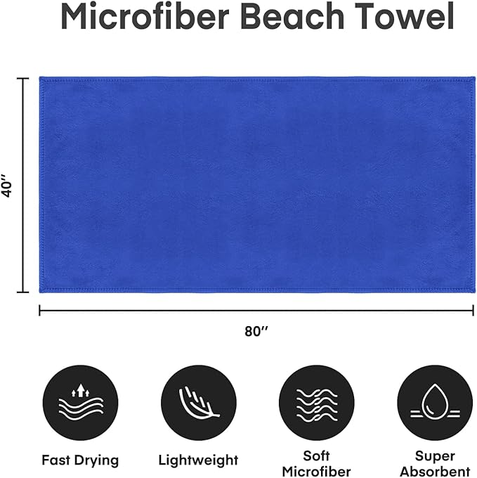 JML Microfiber Bath Sheet Towels, 2 Pack, 40" x 80", Extra Large Bath Towel for Adult,Super Absorbent, Fast Drying, Soft for Body, Shower,Sauna,Yoga,Sport, Fitness,Gym, Dark Blue