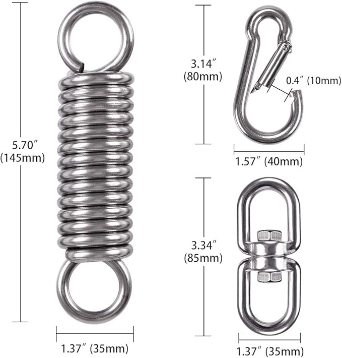 Hammock Chair Hanging Kit Swing Spring Hardware, Heavy Duty Suspension Swivel Hanger Hook for Hanging Chair, Rocking Seat, Porch Swing, Garden, 550 LB