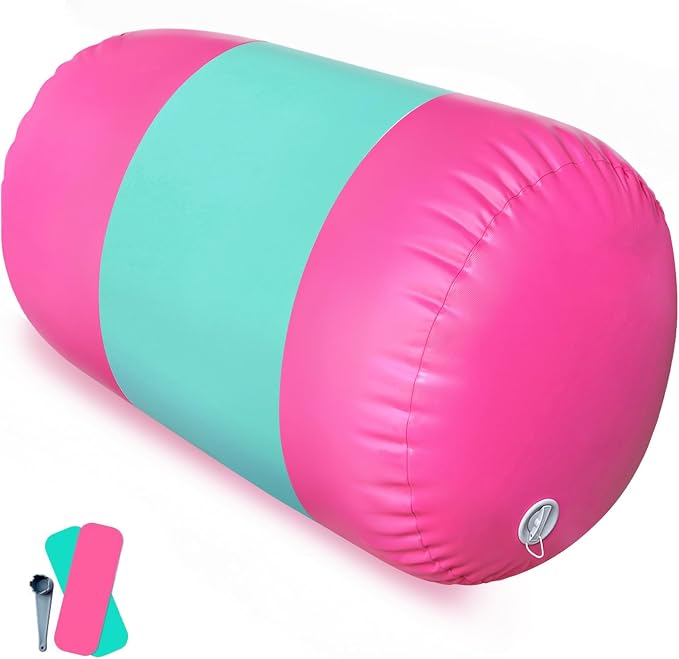 AWSUM Gymnastics Air Barrel, 47.3" x 31.5" Inflatable Tumbling Barrel Backhandspring Training Barrel Air Roller for Back-bend Handstand Cheerleading Yoga Home Gym(No Pump)