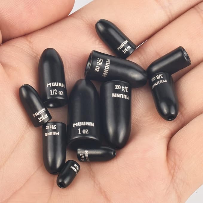 10pcs Tungsten Worm Weights, More Sensitive Tungsten Fishing Weights Sinker for Bass Fishing, 1/16oz to 1 oz