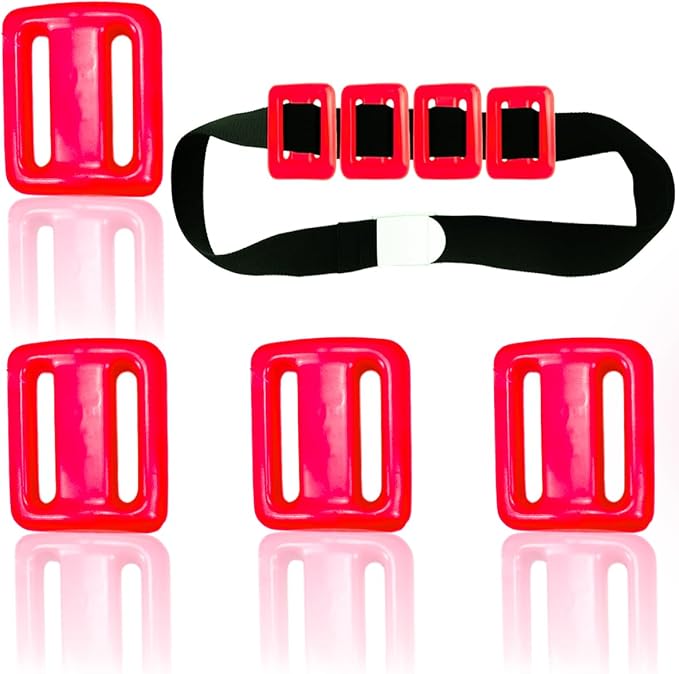 4Pcs 2.2Ib Dive Weights Belt Red Coated Diving Weight Block for Scuba Diving Coated Dive Weights Nylon Dive Belt with 1 Metal Quick Release Buckle for Free Diving Underwater Operations