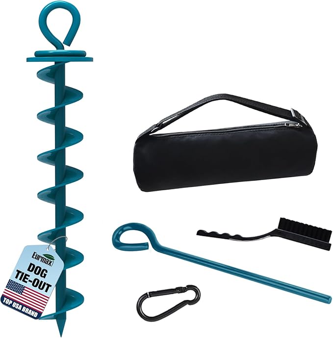 Eurmax USA Heavy Duty Dog Tie Out Stake, No-Tangle In Ground Anchor Runner for Large Dogs up to 210 Lbs - Perfect for Yard, Beach and Camping (Large,Navy Blue)