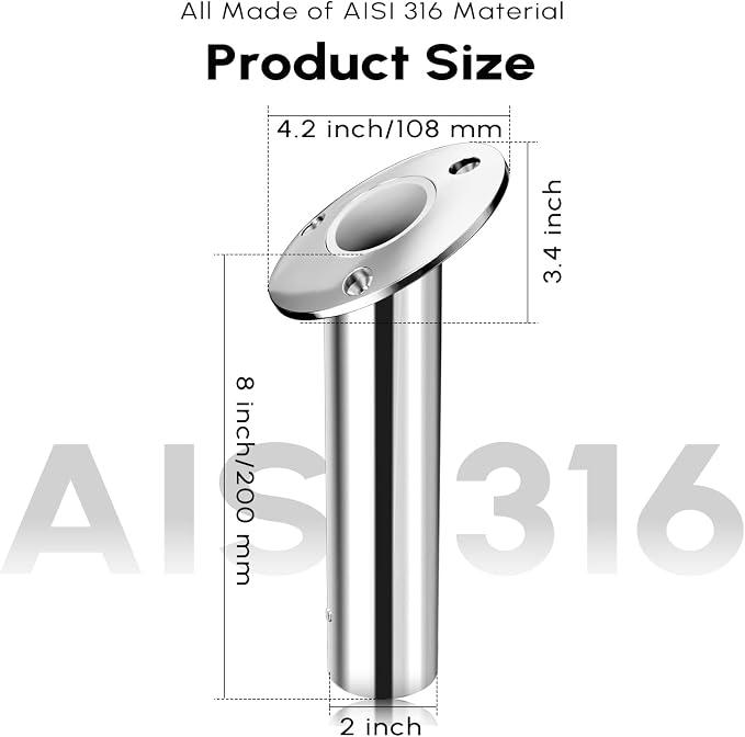 Fishing Rod Holder 2 Pack, 316 Stainless Steel 15/30/90 Degree Rod Holders for Fishing Boat, Flush Mount with Cap, Heavy Duty