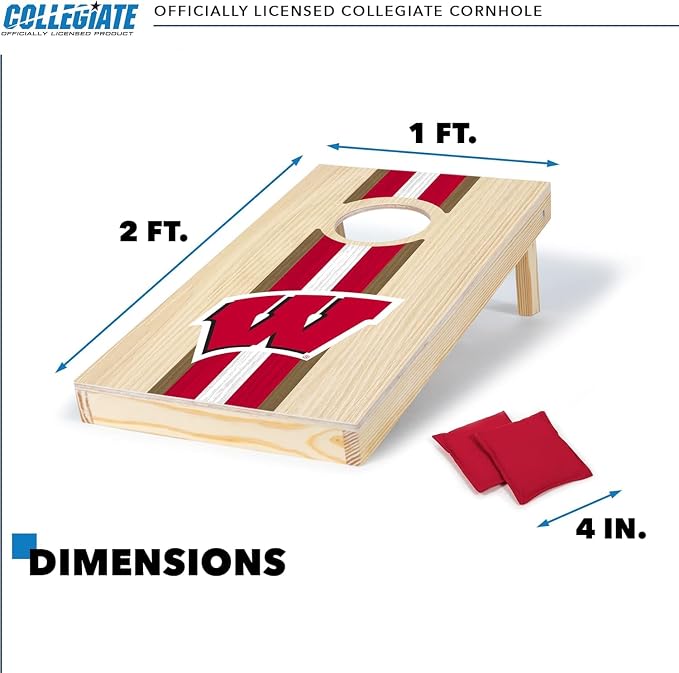 Wild Sports College Portable Size 1' x 2' Solid Wood Cornhole Set with Direct Print HD Team Graphics – Travel Size