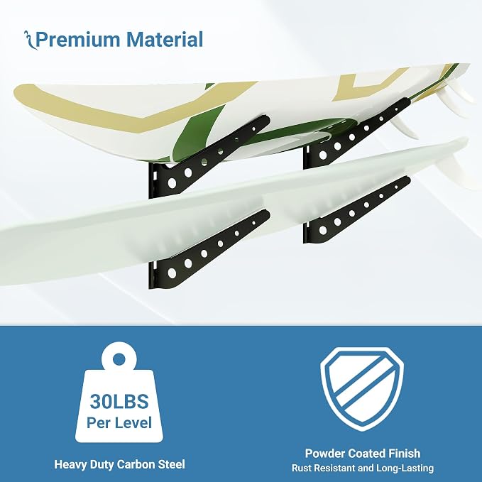2/3/4/6 Board Horizontal Surfboard Rack, Adjustable Surfboard Wall Mount Display, Surfboard Wall Rack Board Storage Mount System at Home and Garage