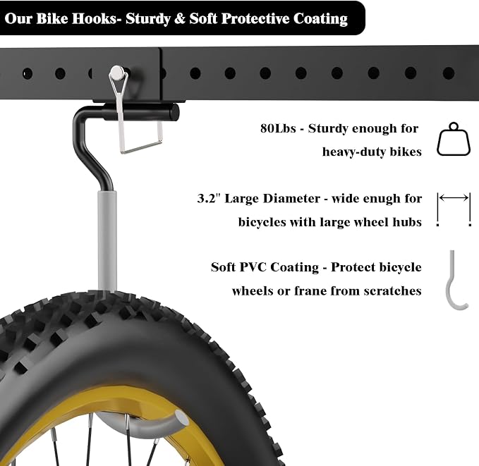 640Lbs Bike Rack Garage Ceiling with 8 Hooks, Bike Hangers for Garage, Ceiling Mount Bicycle Storage, Metal Black 2pcs Set Indoor Use for 8 Bicycles