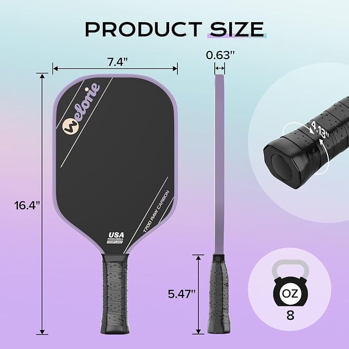 Pickleball Paddles for Men and Women,T700 Carbon Fiber Pickleball Racket with 16mm Polypropylene Honeycomb Core, Ultimate Spin & Consistency for Intermediate Level Players