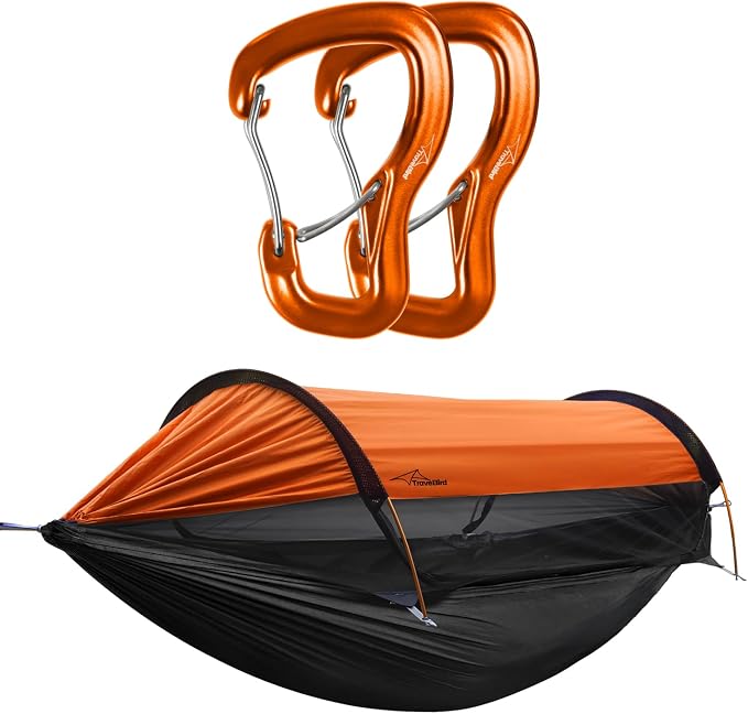 Camping Hammock Tent with Heavy Duty Carabiner Clips, Lightweight Hanging Hammocks Tree Straps, Bivvy Ground Tent for Outside, Hiking, and Travel