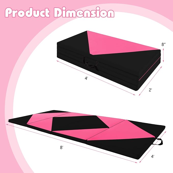 Goplus Gymnastics Mat, Folding Tumbling Mat with Carry Handles, Hook & Loop Fasteners, 4 Panels for Fitness Exercise Yoga Stretching Aerobics Workouts, Thick Gym Mats for Home