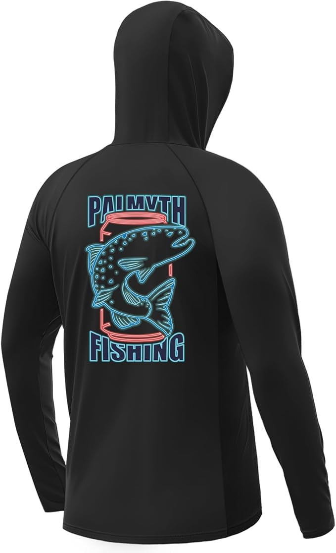Palmyth Fishing Hoodie for Men Long Sleeve Sun Protection UV UPF 50+ Shirts | Hidden Zipper Pocket, Thumb Loops, Quick-Dry, Side Mesh Panels, Lens Cleaning Cloth, 4-Way Stretch