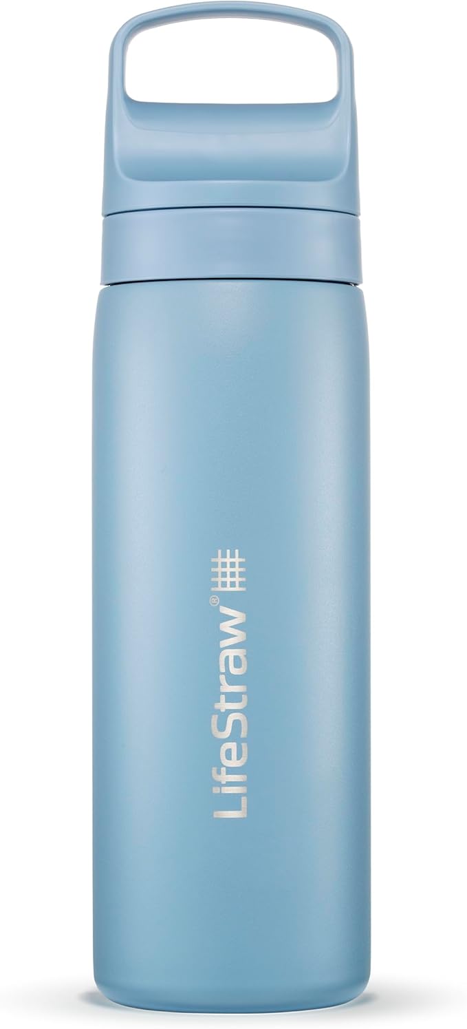 LifeStraw Go Series — Insulated Stainless Steel Water Filter Bottle, 18oz, Icelandic Blue, Removes Bacteria, Parasites, Microplastics, Improves Taste
