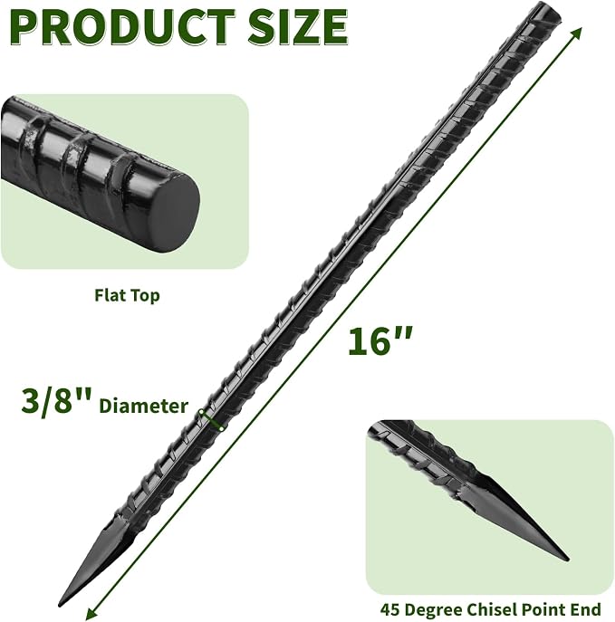 16 inches J Stakes 24-Pack and Straight Rebar Stakes 16-Pack, 12 inches J Hook Stakes 16-Pack