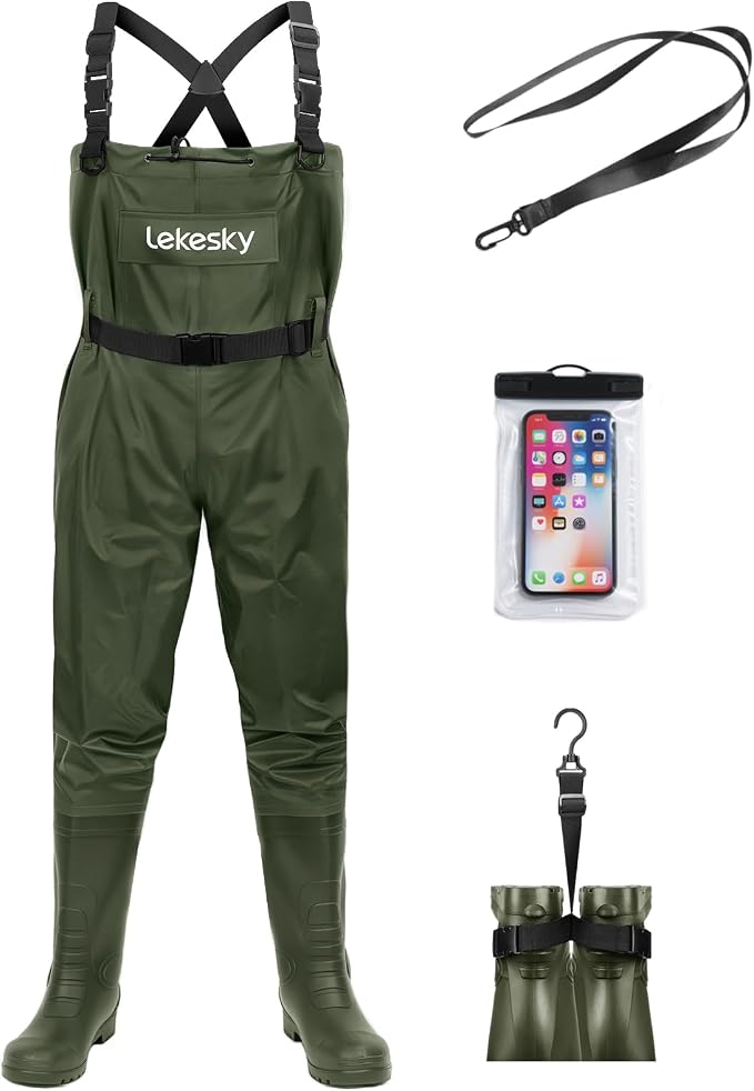 Lekesky Fly Fishing Chest Waders with Boots for Men Women, US Sizes 5–14,2-Ply Nylon/Pvc Waterproof Waders