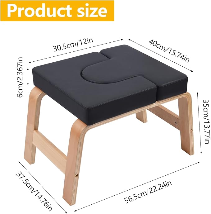 Yoga Headstand Bench, Yoga Inversion Chair, Headstand Trainer with Wood Frame and Pu Pad,Stand Yoga Chair Stress Relief, Balance Training, Body Shaping, Load Capacity 300 Pounds