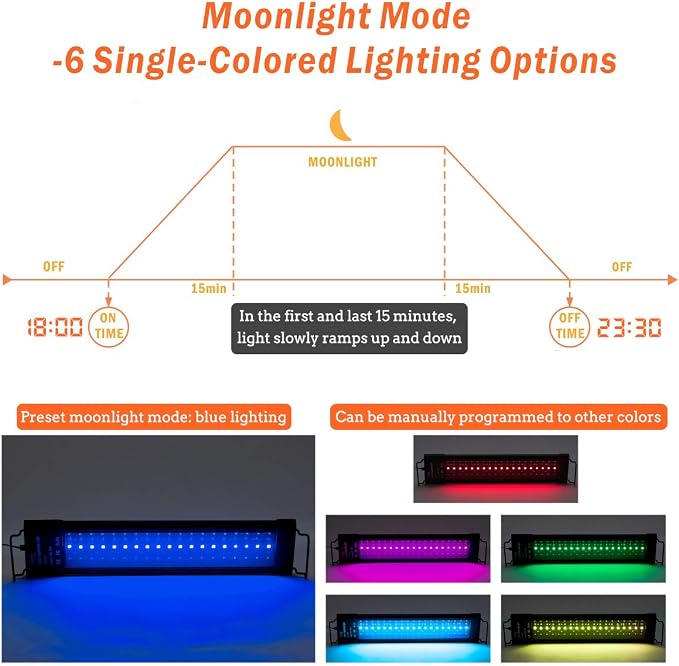hygger Auto On Off LED Aquarium Light 24-30 Inches Dimmable 7 Colors Full Spectrum Fish Tank Light Fixture for Freshwater Planted Tank Build in Timer Daylight Moonlight & DIY Mode