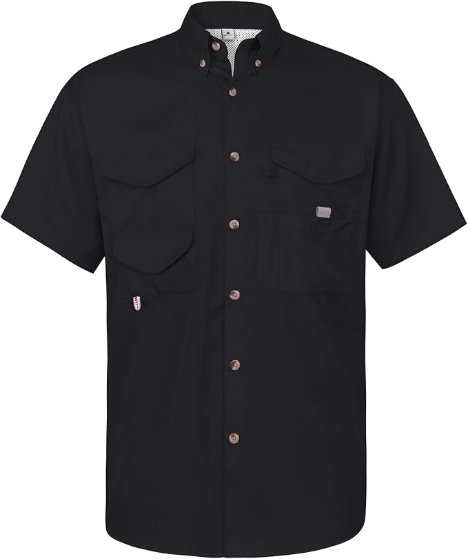 Alimens & Gentle Short Sleeve Fishing Shirt Wicking Fabric Sun Protection Casual Button Down Shirts