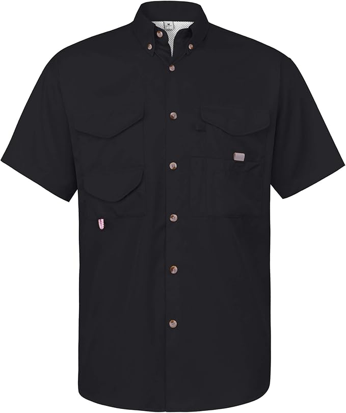 Alimens & Gentle Short Sleeve Fishing Shirt Wicking Fabric Sun Protection Casual Button Down Shirts
