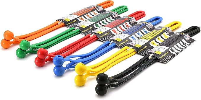 BluBird Rapid Tie Adjustable Strap, 15" Expandable Heavy Duty Indoor Outdoor Ball Ties Cord (UV Resistant, No Recoil Like Bungee Cord, Made in USA) - Beige - 10pk