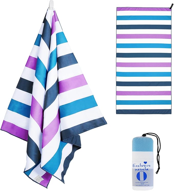 Exclusivo Mezcla Microfiber Quick Dry Beach Towel, Oversized Lightweight Sandfree Pool Towel for Swimming Camping Travel with Bag (Dark Purple, 35x70 Inches)
