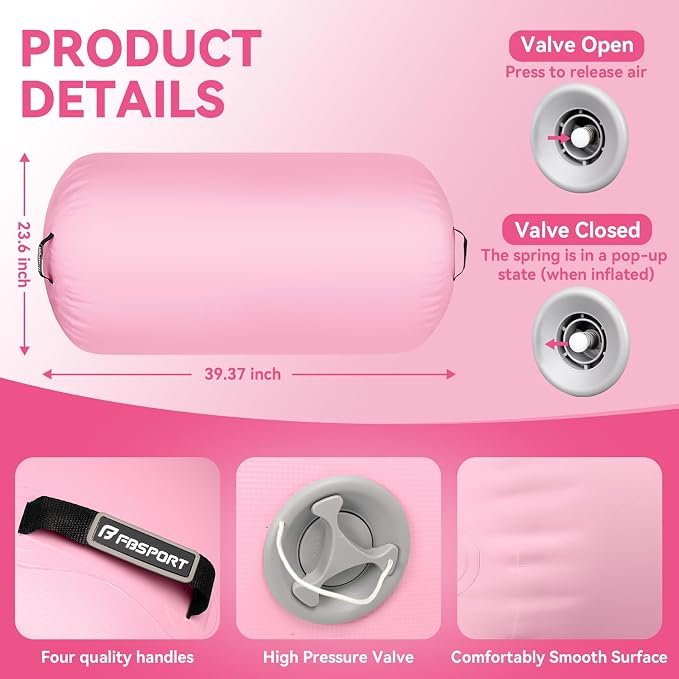FBSPORT Air Roller Gymnastics Barrel, Inflatable Gymnastics Air Roller Inflatable Air Gymnastics Mat for Yoga Cheerleading Training Home Outdoor Indoor Use